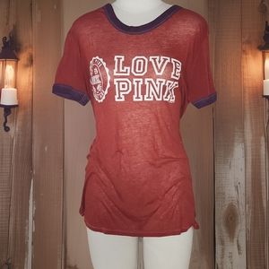 PINK Sheer Coral Heather Purple Ringer Tee t-shirt